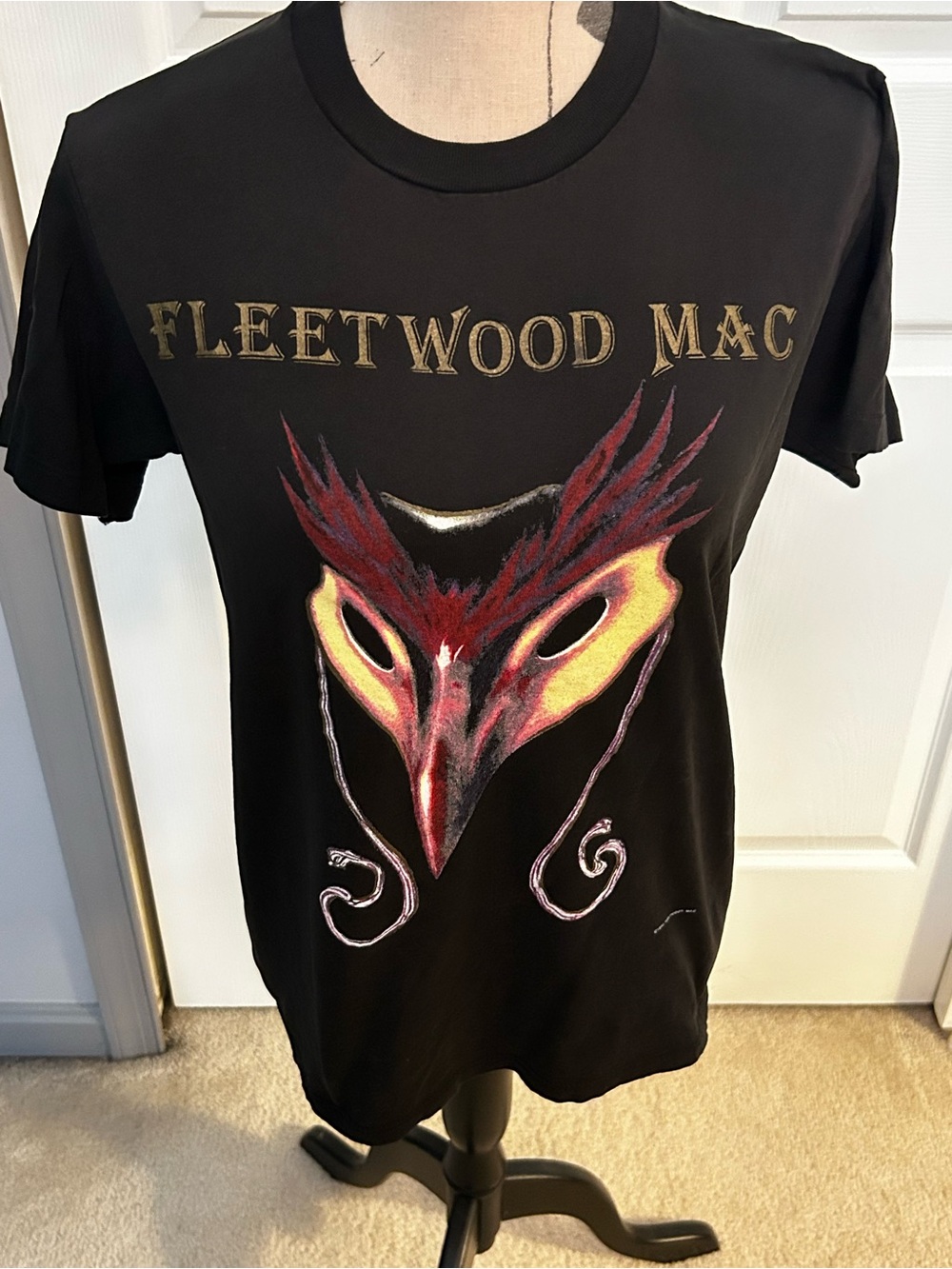 Black Fleetwood Mac Graphic Tee with Red and Yellow Mask Design